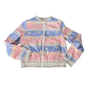 NWT New Kidpik GirlsKids‎  Rainbow Daisy Bomber Jacket 12 L Zip Up Outerwear